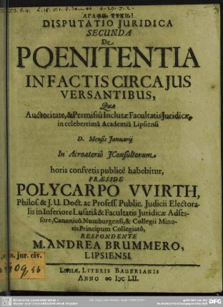 2: Disputatio Juridica ... De Poenitentia In Factis Circa Jus Versantibus
