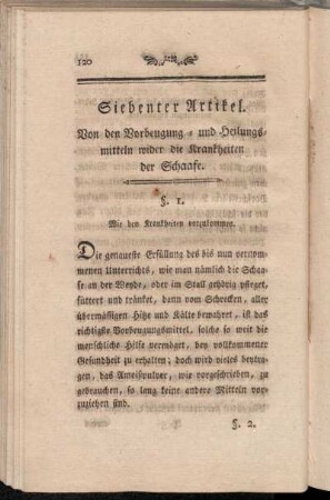 Siebenter Artikel. Von den Vorbeugung- und Heilungsmitteln wider die Krankheiten der Schaafe.