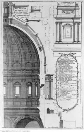 Templum vaticanum et ipsius origo - p. 313: Roma, San Pietro in Vaticano, cupola, sezione e rilievi di part. dell'estero del tamburo