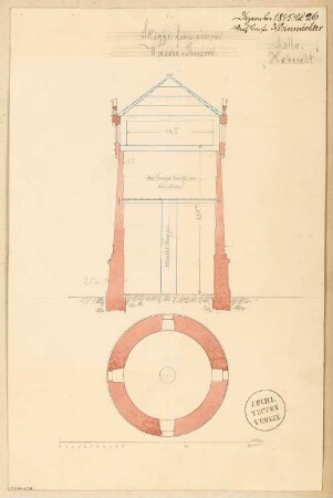 Wasserturm Monatskonkurrenz Dezember 1875: Grundriss, Querschnitt; Maßstabsleiste