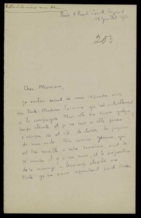 Nr. 2: Brief von Pierre Léon Boutroux an Felix Klein, Paris, 12.7.1913