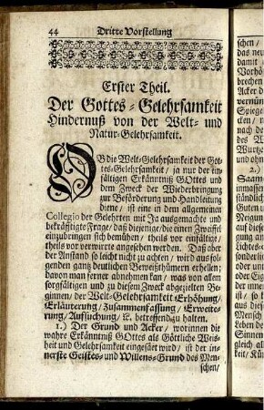Erster Theil. Der Gottes-Gelehrsamkeit Hindernuß von der Welt- und Natur-Gelehrsamkeit.