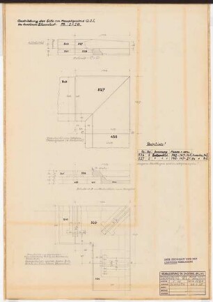 Reichsluftfahrtministerium, Berlin: Hauptgesims Q2L (Ehrenhof, Eckausbildung): Aufsicht, Schnitt 1:10