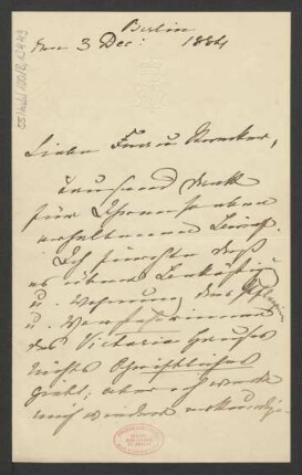 Brief an Elisabeth Strecker : 03.12.1884