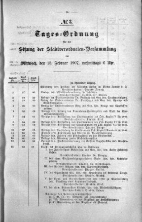 Tages-Ordnung No. 3. (50-70), 13. Februar 1907
