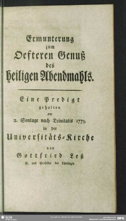 Ermunterung zum Oefteren Genuß des heiligen Abendmahls