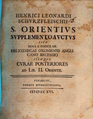 S[anctus] Orientius supplemento auctus