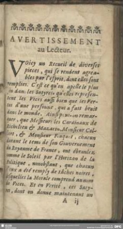 Avertissement au Lecteur