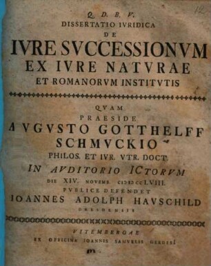 Diss. iur. de iure successionum ex iure naturae et Romanorum institutis