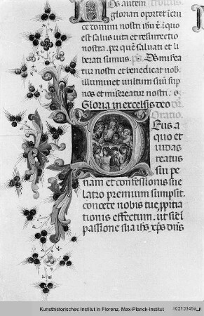 Missale Romanum : Textseite mit historisierter Initiale D: Abendmahl