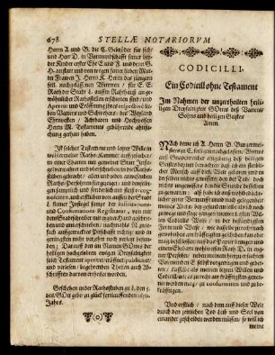 Codicilli. [Oder Schrifftliche Verordnung auff Art der letzten Willen.]