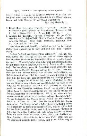 139-140 [Rezension] Egger, Francisco, Enchiridion theologiae dogmaticae generalis, Ed. 7