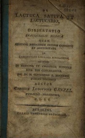 De lactuca sativa et lactucario : dissertatio inauguralis medica