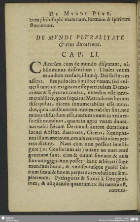 De Mundi Pluralitate & eius duratione. Cap. LI.