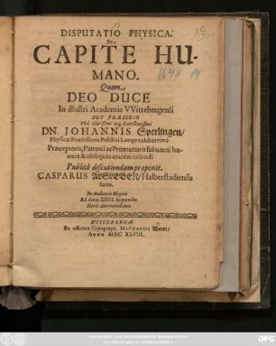 Disputatio Physica. De Capite Humano