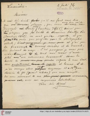 D. Briefe von Max Wolf: Brief von Max Wolf an Antoine Lumière