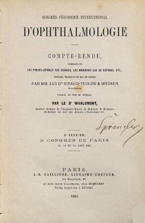 Compte-rendu, 1867. 3. Session 1867, 2e. Congrès de Paris