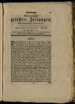 Zwey und zwanzigstes Stück, den 29ten May, 1790.