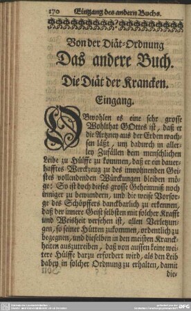 Von der Diät-Ordnung Das andere Buch. Die Diät der Krancken