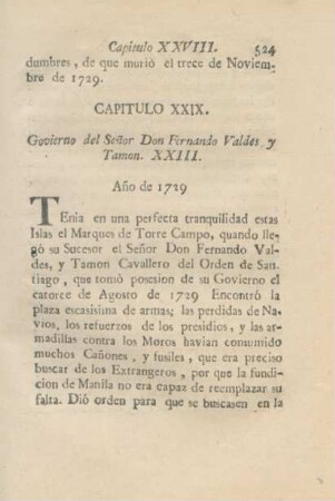 Capitulo XXIX. Govierno del Senor Don Fernando Valdes y Tamon. XXIII.