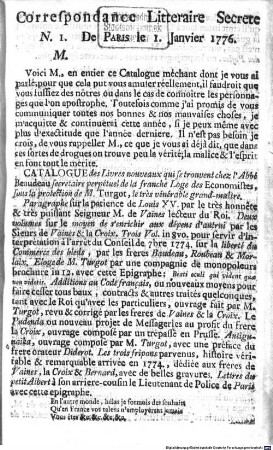Correspondance littéraire secrète. 1776