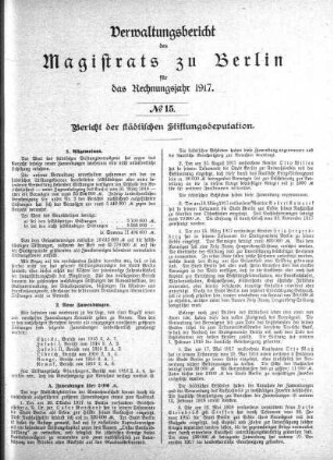 No. 15. Bericht der städtischen Stiftungsdeputation