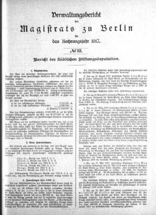 No. 15. Bericht der städtischen Stiftungsdeputation