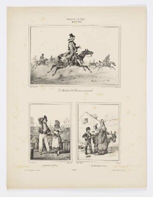 Le marchand de chevaux normands, la marchande de poissons, la marchande de cerises, Blatt 4 der Folge "Verschiedene Szenen und Kostüme"