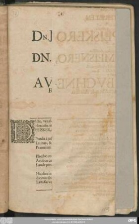 Laurus Poetica, Quae Laurum Magisterialem, Quam Viro Iuveni ... Dn. Johanne Peiskero Langenberga-Varisco. Prorectore ... Dn. Johanne Meisnero ... Decanus ... Augustus Buchnerus Imponebat, Gratulabunda gratulatur, Erecta a Conterraneis
