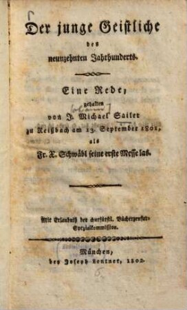 Der junge Geistliche des neunzehnten Jahrhunderts : eine Rede ...