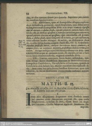 Observatio VII. Ad Matth. II. 15.