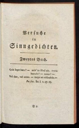 Versuche in Sinngedichten. Zweytes Buch