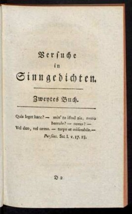 Versuche in Sinngedichten. Zweytes Buch
