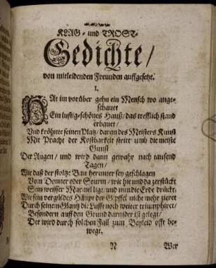 Klag- und Trost-Gedichte / von mitleiden Freunden auffgesetzt.