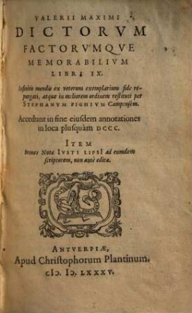 Dicta factaque memorabilia Valerii Maximi dictorum factorumque memorabilium libri IX