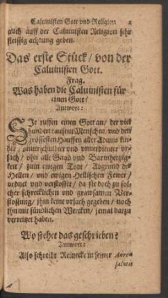 Das erste Stück/ von der Calvinisten Gott.
