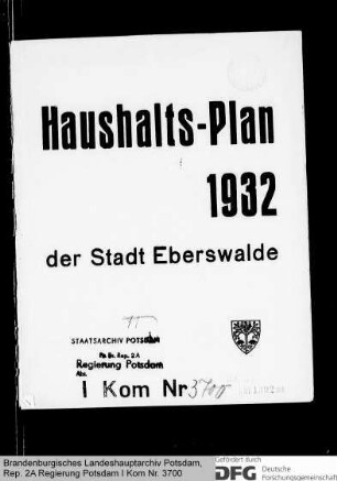 Haushaltsplan der Stadt Eberswalde für das Rechnungsjahr 1932
