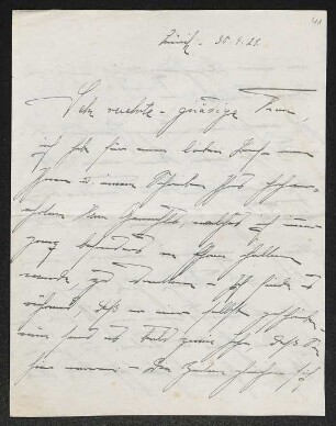 Brief von Fanny Hirsch-Faber an Margarete Hauptmann