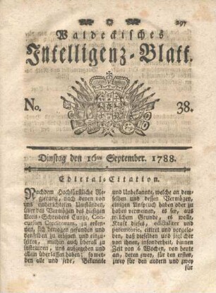 No. 38. Dinstag den 16ten September 1788