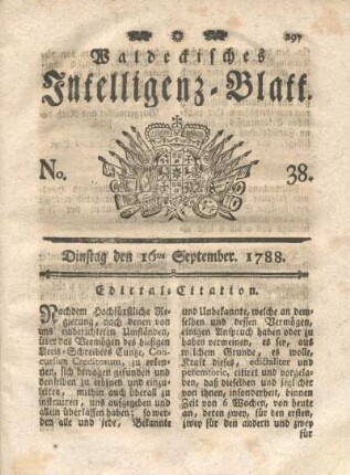 No. 38. Dinstag den 16ten September 1788