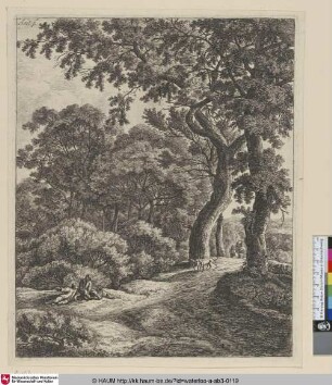[Zwei Reisende machen Rast im Wald; Two travellers resting in the woods]