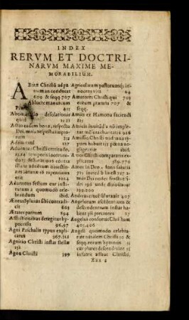 Index Rerum Et Doctrinarum Maxime Memorabilium.