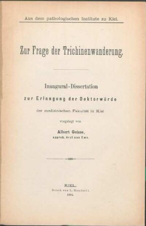 Zur Frage der Trichinenwanderung