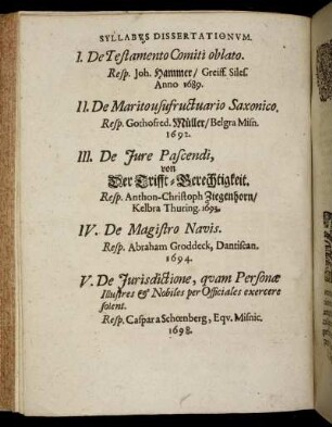 Syllabus Dissertationum.