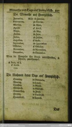 Die Monathe auf Frantzösisch