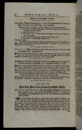 Ad Tit. VI. Von dem Amte derer Cammergerichts-Räthe. - Ad. Tit IX. von dem Amte des Registratoris.