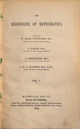 Messenger of mathematics, 5. 1876