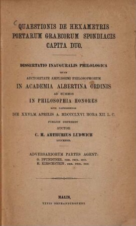 Quaestionis de hexametris poetarum Graecorum spondiacis capita duo
