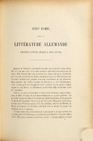 Leçons de littérature allemande : Morceaux choisis des poètes et des prosateurs. ... Ouvrage précédé d'un coup d'oeil sur la littérature allemande depuis Luther jusqu'à nos jours