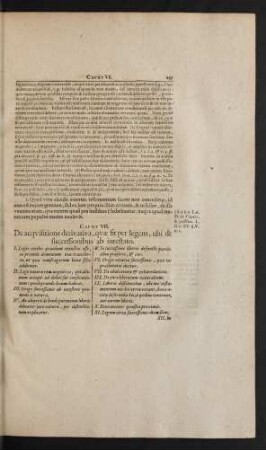 Caput VII. De acquisitione derivativa, quae fit per legam, ubi desuccessionibus ab intestato.